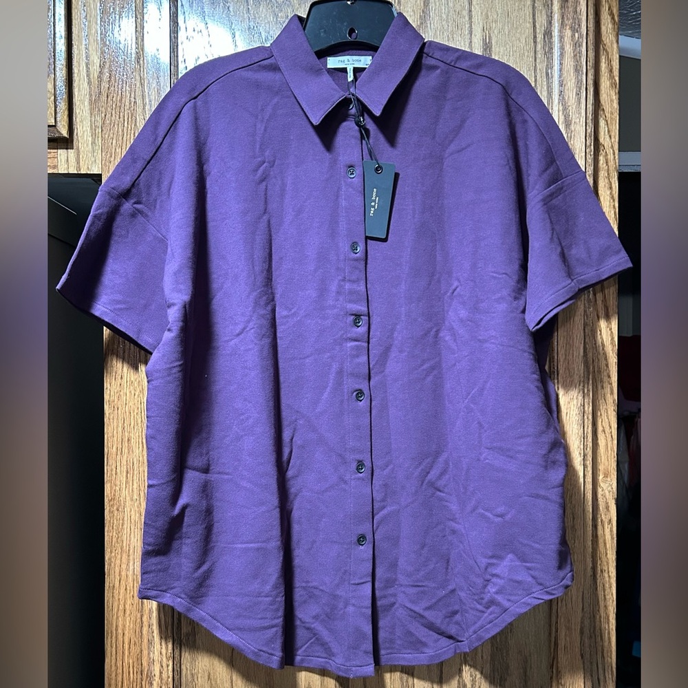 Rag & Bone Deep Plum Oversized Button-down Tie Knit Shirt Women's S/P NWT $195